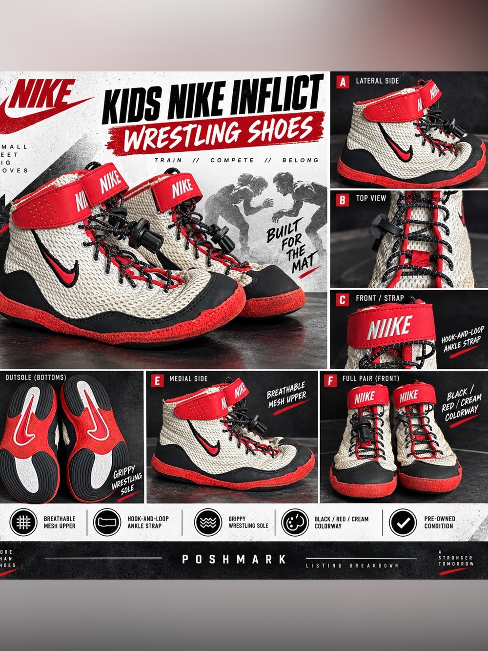 Nike Inflict Boys Wrestling Shoes Size 3
